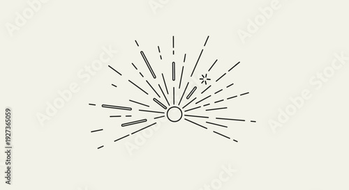 Minimalist Sunburst Graphic with Starburst Rays and Circle Icon on Beige Background