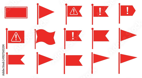 Red Warning Flags and Symbols Collection: Alert, Danger, Attention, Caution, Notification