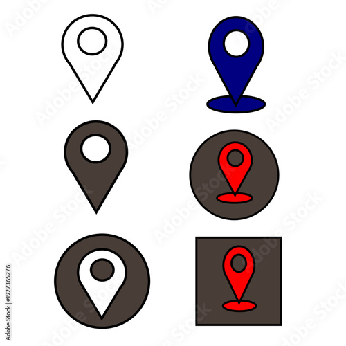 Six different map symbols on white background, ideal for navigation, location, and design projects
