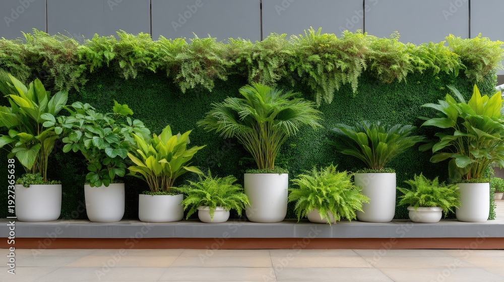 Obraz premium Lush Green Indoor Plants Displayed with Modern Pots in a Contemporary Space, Creating a Refreshing and Inviting Ambiance for Interior Decor