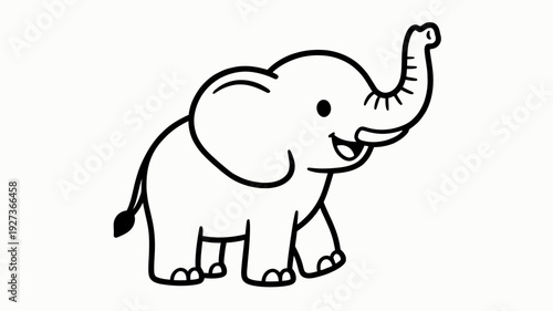 Adorable cartoon elephant with raised trunk and smiling face.