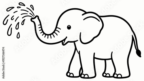 Simple black and white line drawing of an elephant spraying water.