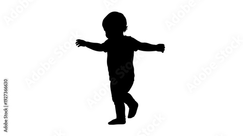 Toddler Silhouette Dancing in Joyful Movement with High Contrast Lighting on Isolated for Childcare Advertising Transparent Background