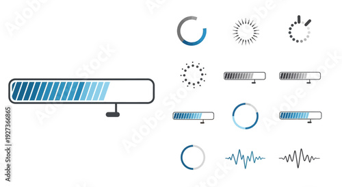 Loading Bar and Progress Indicators Collection - Blue Digital Interface Elements