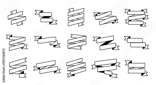 Set of 15 Hand-Drawn Ribbon Banners and Labels for Design