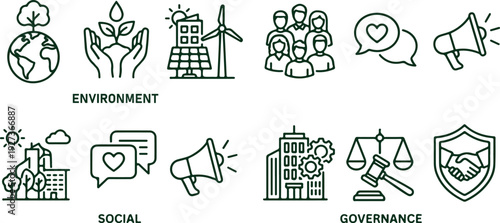 ESG Environment Social Governance Line Icons Set with Sustainability and Corporate Responsibility Concepts