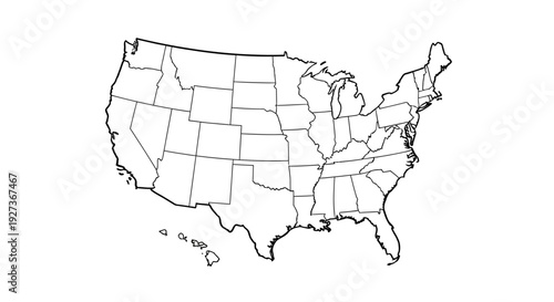Outline Map of the United States of America with State Borders