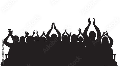 Silhouetted audience applauding in unison with raised hands in dramatic black and contrast for event promotion Transparent Background