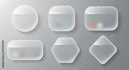 Set of frosted glass containers with colorful balls inside, diverse shapes