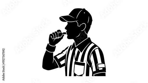 Wallpaper Mural Referee blowing whistle in black and striped shirt and cap in bold graphic style on for sports illustration Transparent Background Torontodigital.ca