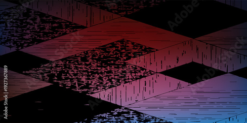 Abstract geometric pattern with vibrant red and blue color gradients.