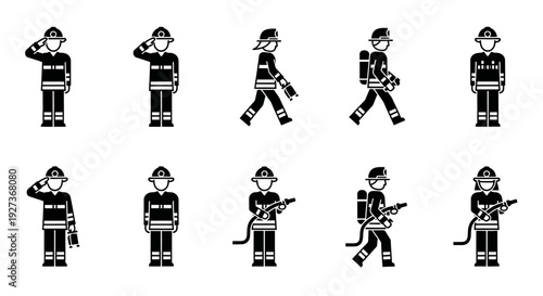 Firefighter Silhouettes in Various Poses.
