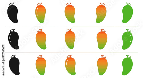 Mango Ripening Stages: From Green to Ripe, Silhouette and Color Gradient