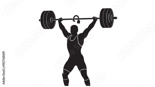 Weightlifter Lifting Barbell in Dynamic Silhouette with High Contrast Lighting on for Fitness Advertising Transparent Background