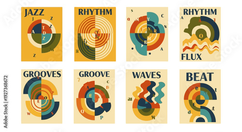 Retro Abstract Geometric Posters: Jazz, Rhythm, Grooves, Waves, Beat