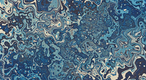 Abstract blue and white marbled texture background with swirling patterns