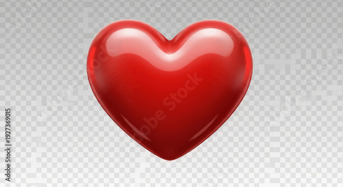 Shiny Red Heart Symbol Isolated on Transparent Background, Love and Romance Concept