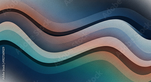Abstract wavy lines in shades of blue, green, and orange on a textured background