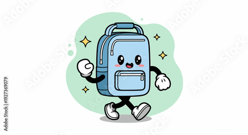 Cute Cartoon Backpack Character Walking Cheerfully.