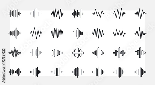 Sound Wave Icons Set: Audio Signal, Music, Voice, Technology, Data Visualization