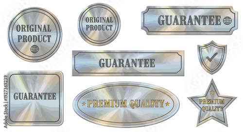 Set of Metallic Guarantee and Premium Quality Badges and Seals