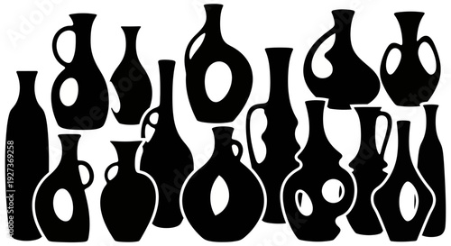 Silhouette Collection of Diverse Ceramic Vases and Pottery