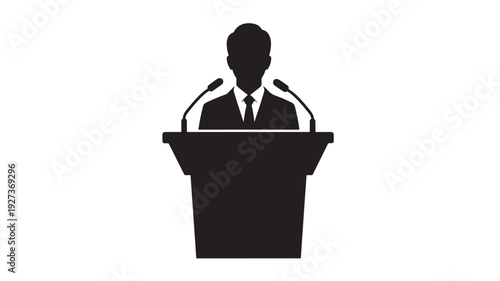 Silhouette of man speaking at podium in minimalist style with dramatic lighting on for public speaking Transparent Background