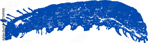 Silhouette vector of Caterpillar on white background. A black and white drawing of a large, long, and skinny caterpillar. The caterpillar is curled up and has a long, thin body