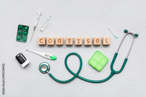 Word CORTISOL with stethosc...