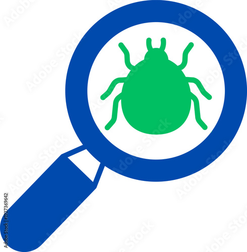 Pest analysis on white background. Pest under magnifying glass. magnifying glass icon with a bug for debugging in a solid style on white background