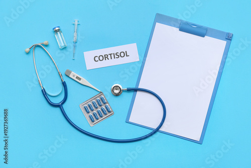 Word CORTISOL with stethosc...