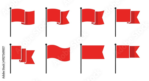 Free Download Set of Red Flags on Poles, Waving and Static, Vector Icons - GFXLoad