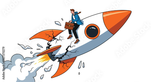 Businessman riding rocket toward success