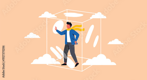 Man breaking out of box symbolizing creative thinking