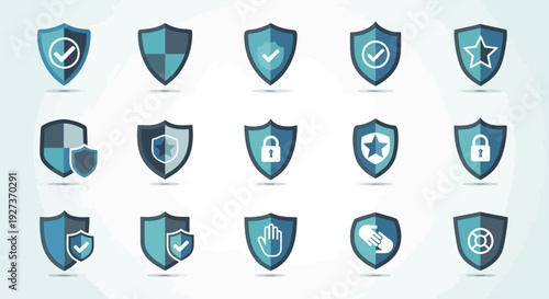 Set of Shield Icons: Security, Protection, Safety, Trust, Guarantee, Privacy, Data, Shield Symbols