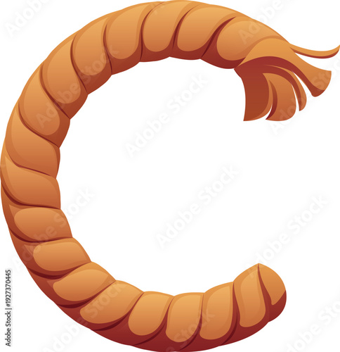 Cartoon pirate font and caribbean corsairs typeface letter C of English piracy alphabet, vector type. Ship or sailboat rope cord line in shape of letter C for pirate font and corsair ABC typeface