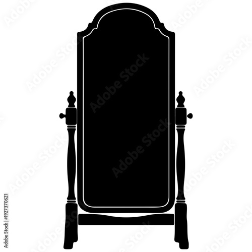 Ornate Standing Mirror Silhouette Vector, Classic Full-Length Reflection Frame