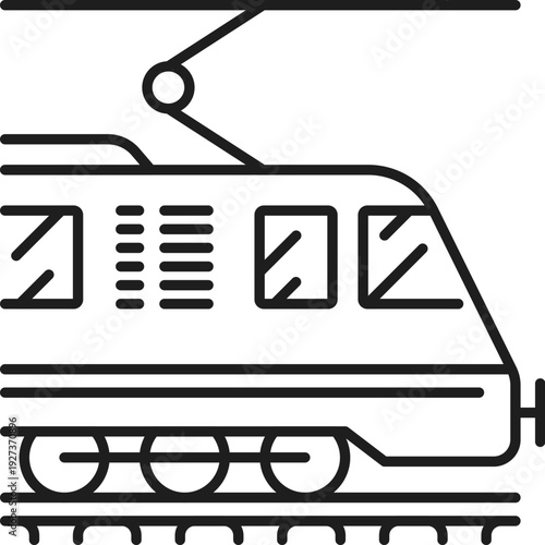 Electric train locomotive, railway transport line icon or symbol. Railway logistics outline sign, railroad transport industry locomotive thin line vector pictogram. Passenger and cargo train icon