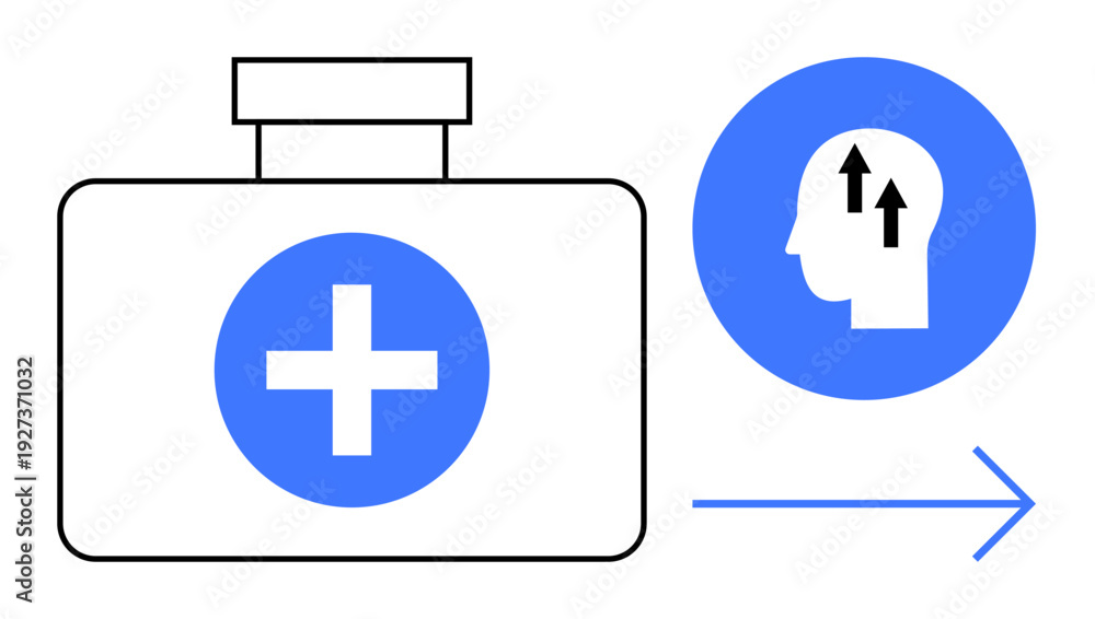 Obraz premium Healthcare concept. Healthcare with a first aid kit and mental well-being symbol growth and improvement. Healthcare s physical and mental care. For medical apps, mental health awareness, wellness