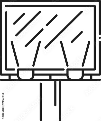 Trade show promo billboard stand display line icon or sign. Retail advertising stand display thin line pictogram, business promo billboard lineart vector sign. Presentation light box icon or symbol