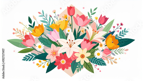 
Colorful Wildflower Vector Collection with Tulips, Daisies, Lily, and Botanical Garden Flowers Isolated on Light Background for Spring Design Projects