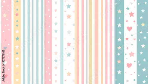 Colorful seamless pattern strip collection with stars florals hearts stripes dots and decorative backgrounds