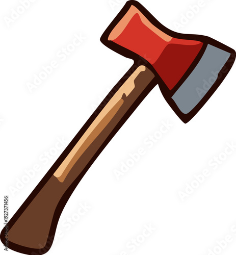Axe with wooden handle.
