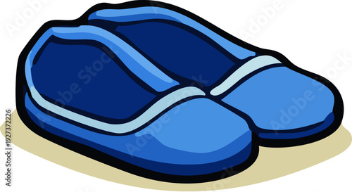 Blue Slippers on Floor.