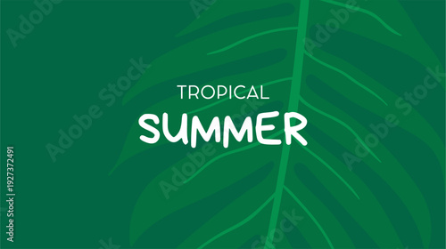 Tropical summer background with tropical leaves, flower and fruits. Modern minimalist summer design
