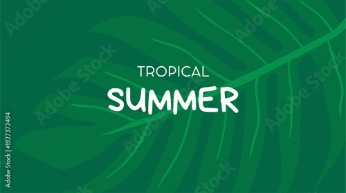 Tropical summer background with tropical leaves, flower and fruits. Modern minimalist summer design
