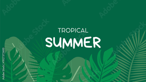Tropical summer background with tropical leaves, flower and fruits. Modern minimalist summer design
