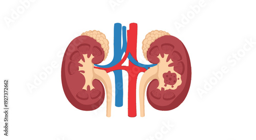 Kidney Cancer Flat Vector Illustration with Renal Tumor