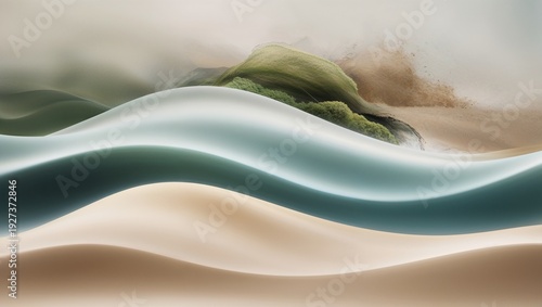 Flowing abstract waves in soothing ocean and sandy colors.