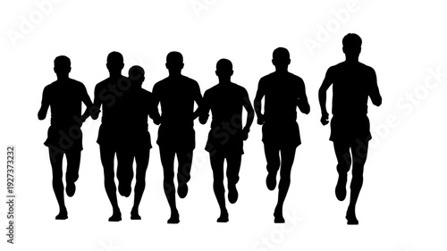 Silhouette of Runners in Motion with Dynamic Posture in High Contrast Lighting on Isolated for Fitness Advertising Transparent Background